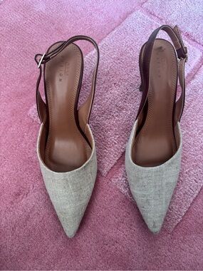 ASOS Beige Linen-Textured Pointed Slingback Heels